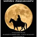 Flier with the sillouette of a man riding a horse illuminated by a full moon