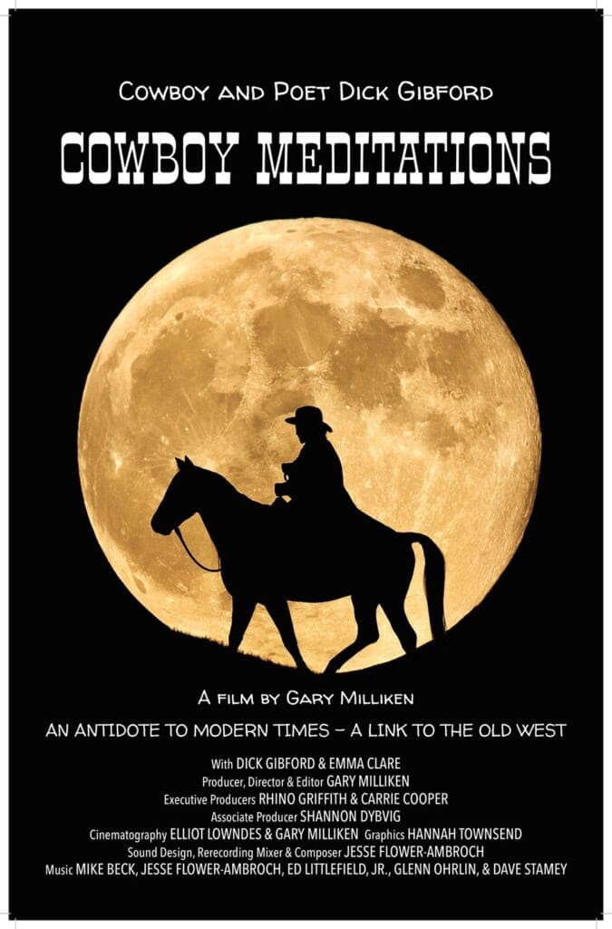 Flier with the sillouette of a man riding a horse illuminated by a full moon